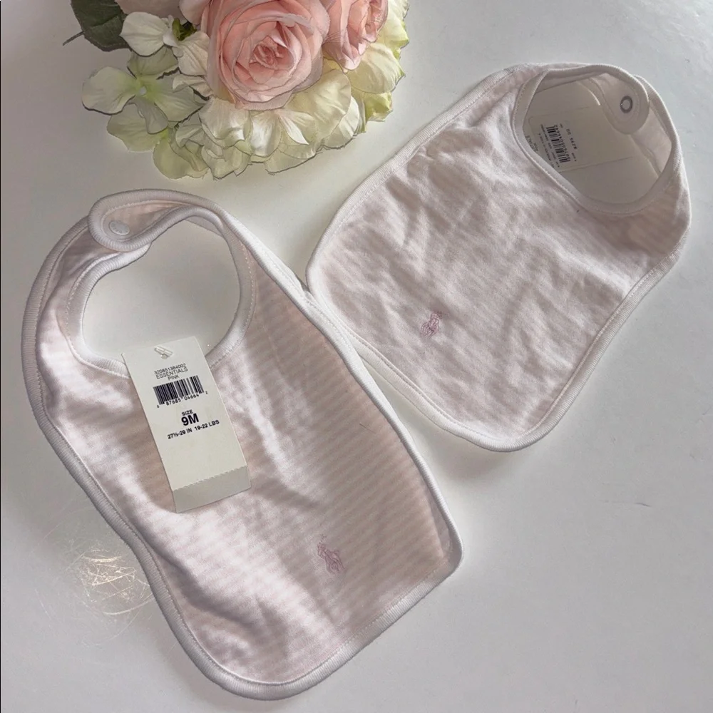 RALPH LAUREN Pony Cotton Interlock Bib Essentials Pink and White Striped BIB 2